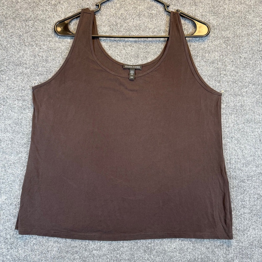 Eileen Fisher Tank Top Womens Medium Brown 100% Silk Scoop Neck Layering Office